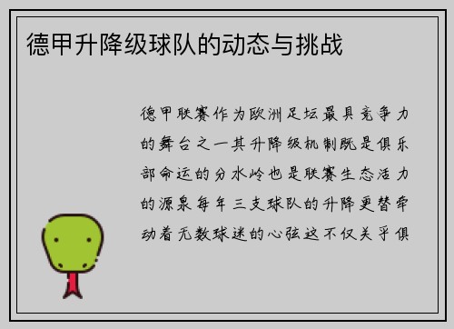 德甲升降级球队的动态与挑战