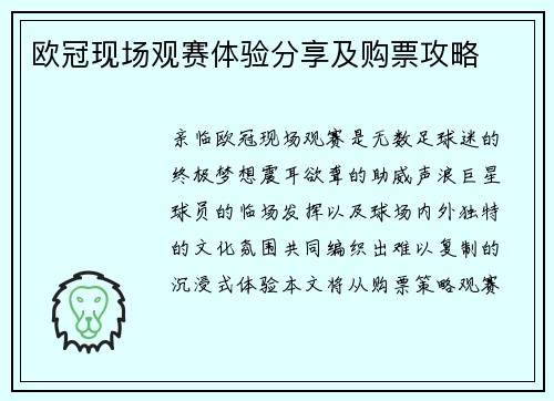 欧冠现场观赛体验分享及购票攻略