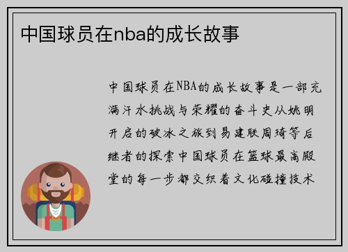 中国球员在nba的成长故事