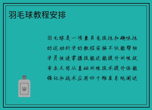 羽毛球教程安排